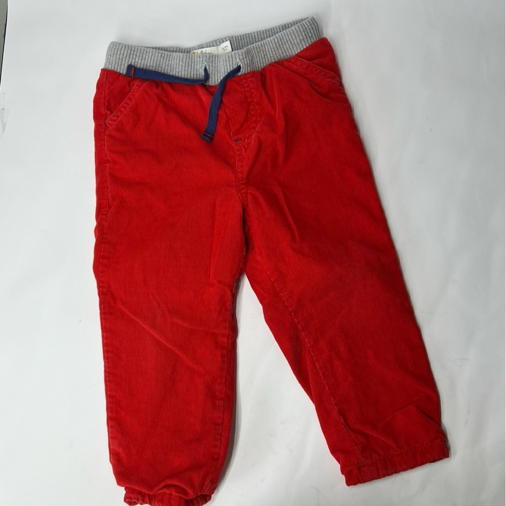 BABY BODEN Red S 18-24 mo corduroy boys Pants. Blue and white striped interior